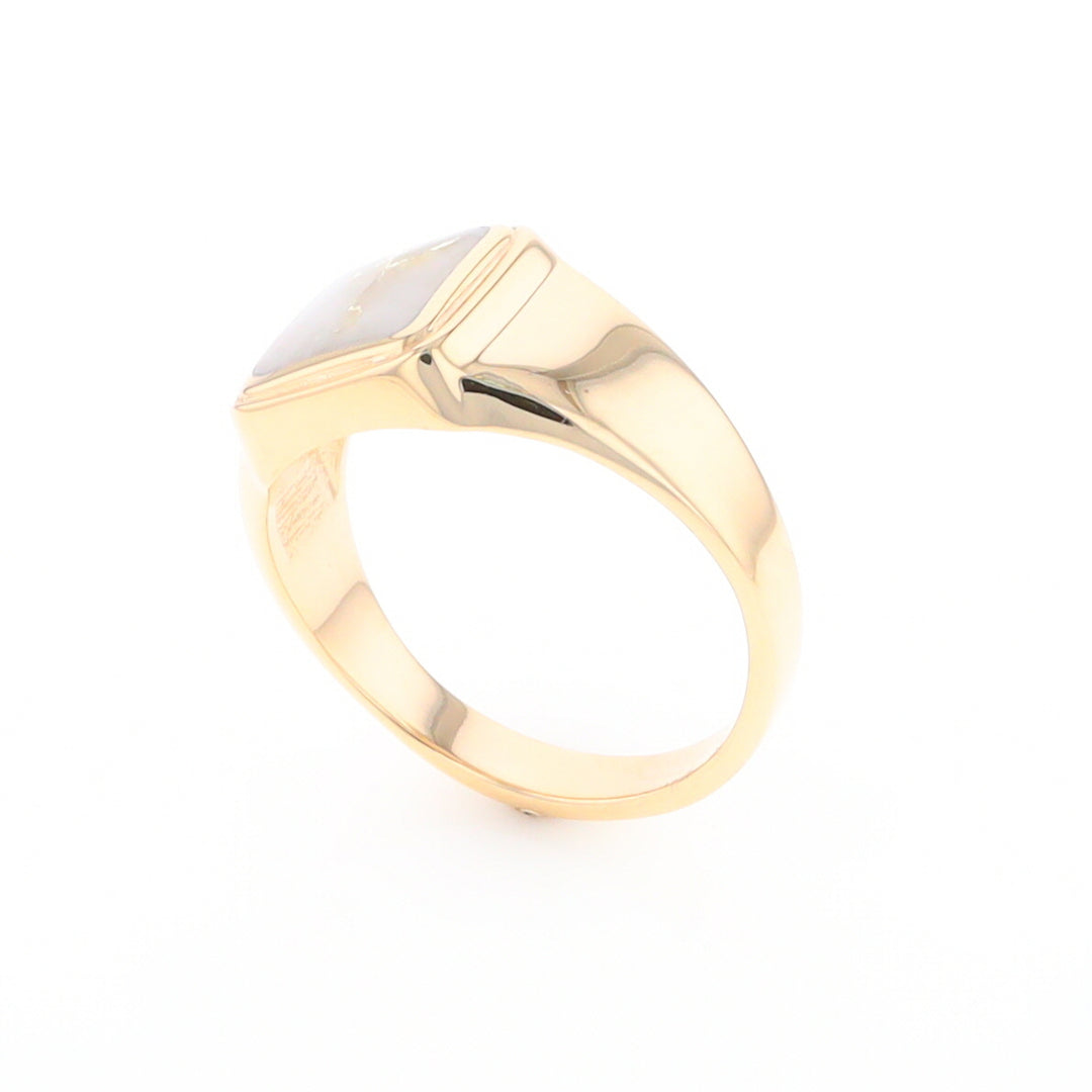 Gold Quartz Ring Square Inlaid Design