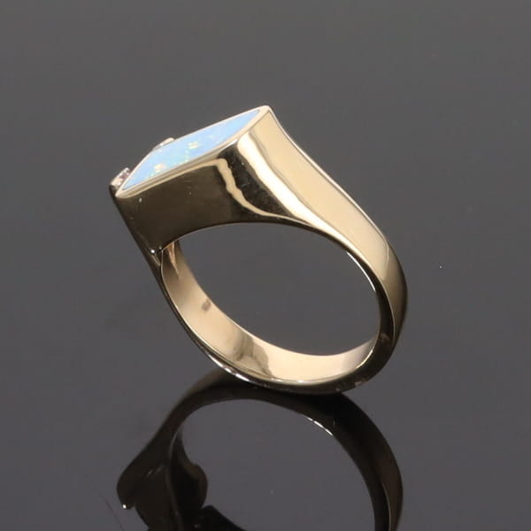 Opal Rings Geometric Inlaid with Tanzanite and .08ctw Round Diamonds
