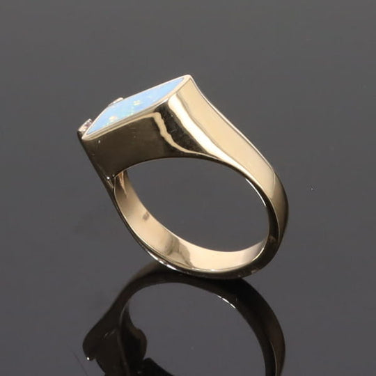 Opal Rings Geometric Inlaid with Tanzanite and .08ctw Round Diamonds