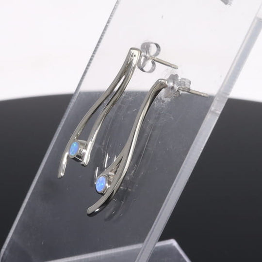 Opal Earrings Round Inlaid Double Curved Bar Design Studs