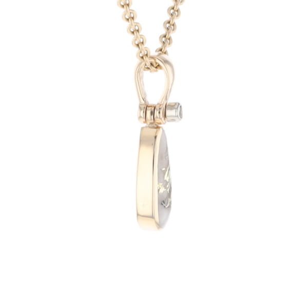 Gold Quartz Necklace Pear Shape Inlaid Pendant with .02ct Diamond