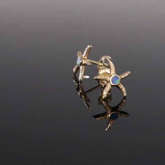 Opal Earrings Inlaid Realistic Star Fish Design Studs