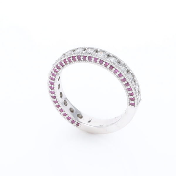 Diamond and Pink Sapphire Wedding Band