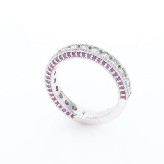 Diamond and Pink Sapphire Wedding Band