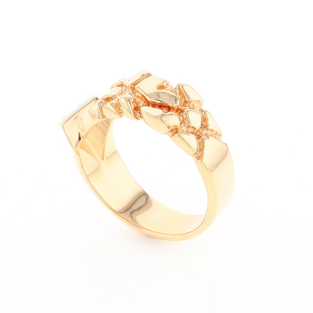 Gold Quartz Ring Diamond Shape Inlay Nugget Design Band