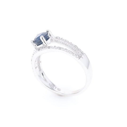 Blue Sapphire Triple Shank Ring With Accent Diamonds