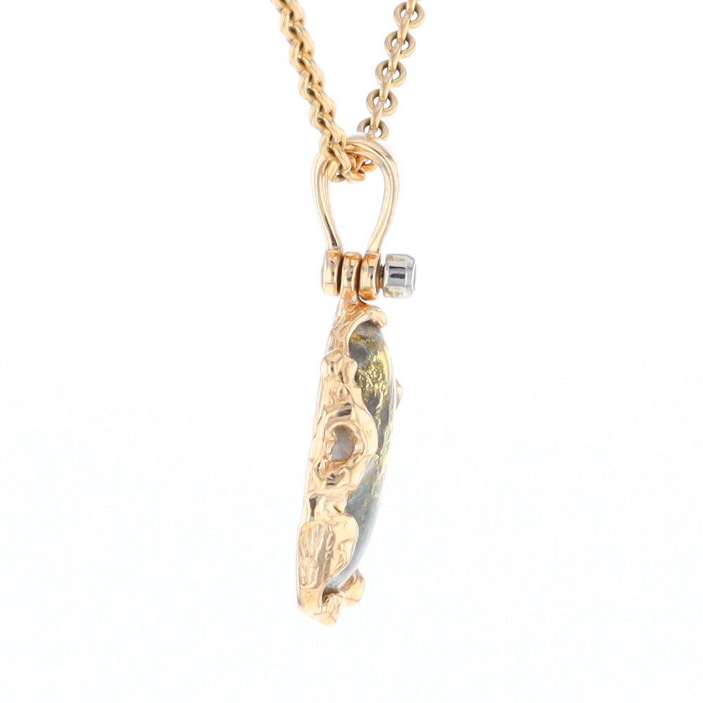 Serpentine & Gold Quartz Freeform Pendant