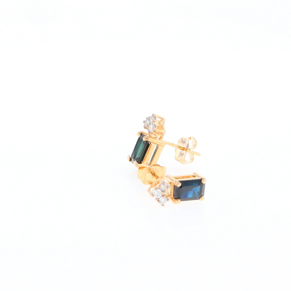 Rectangle Blue Sapphire Stud Earrings