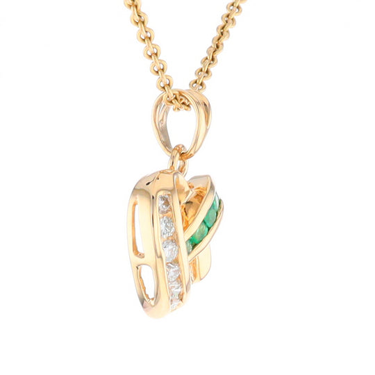 Open Criss-Cross Heart Emerald and Diamond Pendant