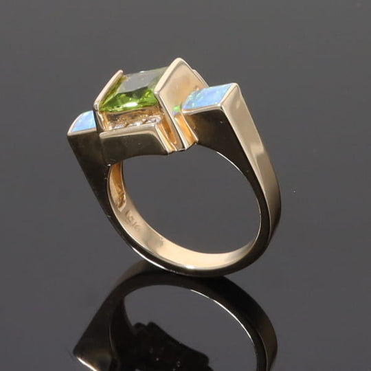 Opal Rings 2 Square Inlaid Peridot with 0.24ctw Diamonds