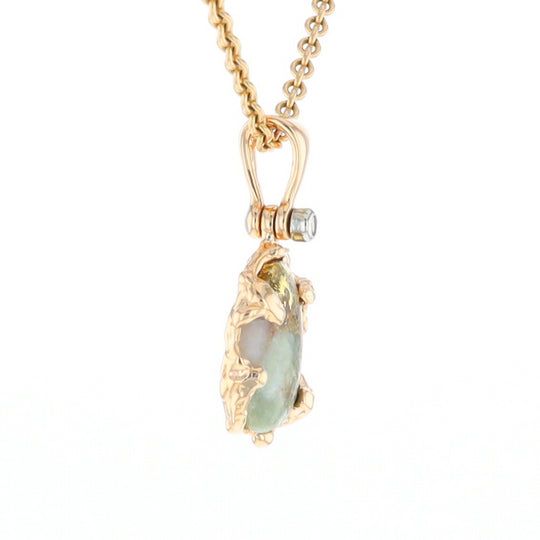 Serpentine & Gold Quartz Freeform Pendant