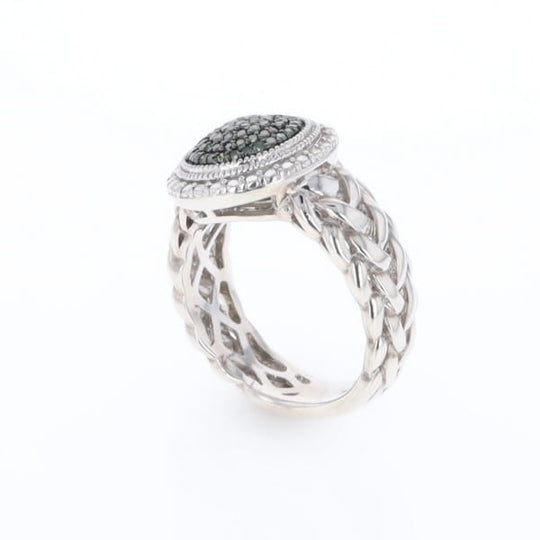 Green Diamond Braided Cluster Ring