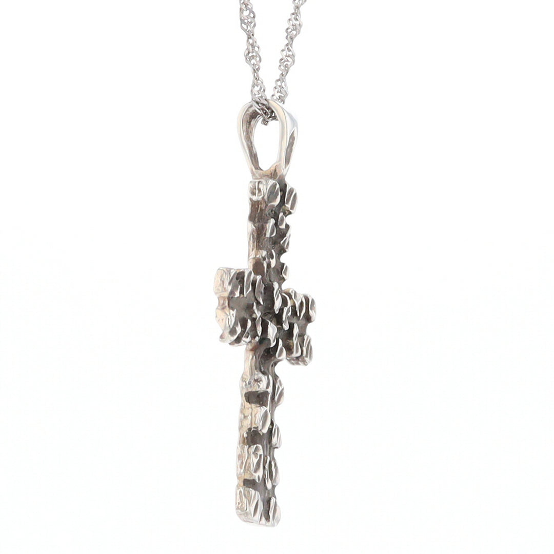 Sterling Silver Nugget Pattered Cross Pendant