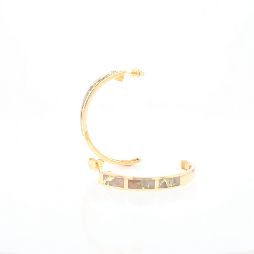 Gold Quartz Hoop Earrings 3 Section Inlaid Design G2