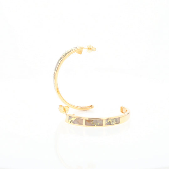 Gold Quartz Hoop Earrings 3 Section Inlaid Design G2