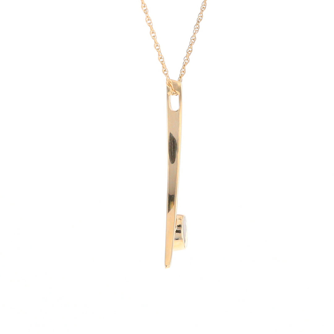 Gold Quartz Necklace Round Inlay Curved Bar Design Pendant