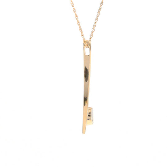 Gold Quartz Necklace Round Inlay Curved Bar Design Pendant