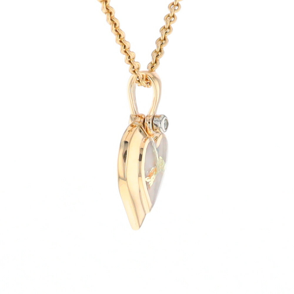 Gold Quartz Heart Shape Inlaid Pendant with .02ct Diamond