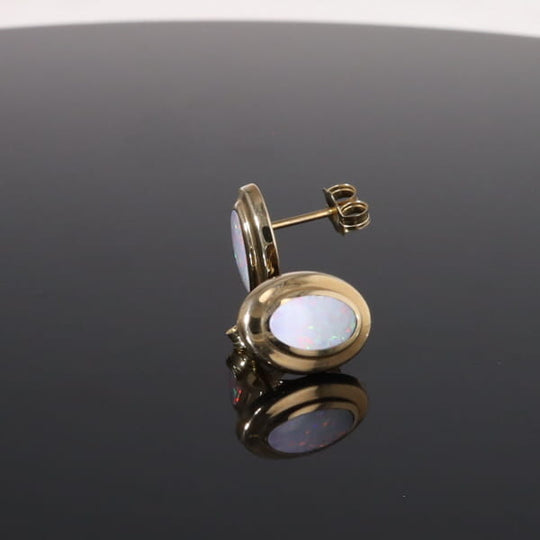Opal Earrings Oval Inlaid Design Studs