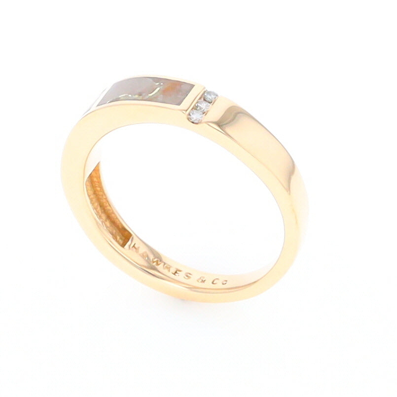 Gold Quartz Ring Double Inlaid Design with .03ctw Round Diamonds