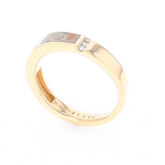 Gold Quartz Ring Double Inlaid Design with .03ctw Round Diamonds