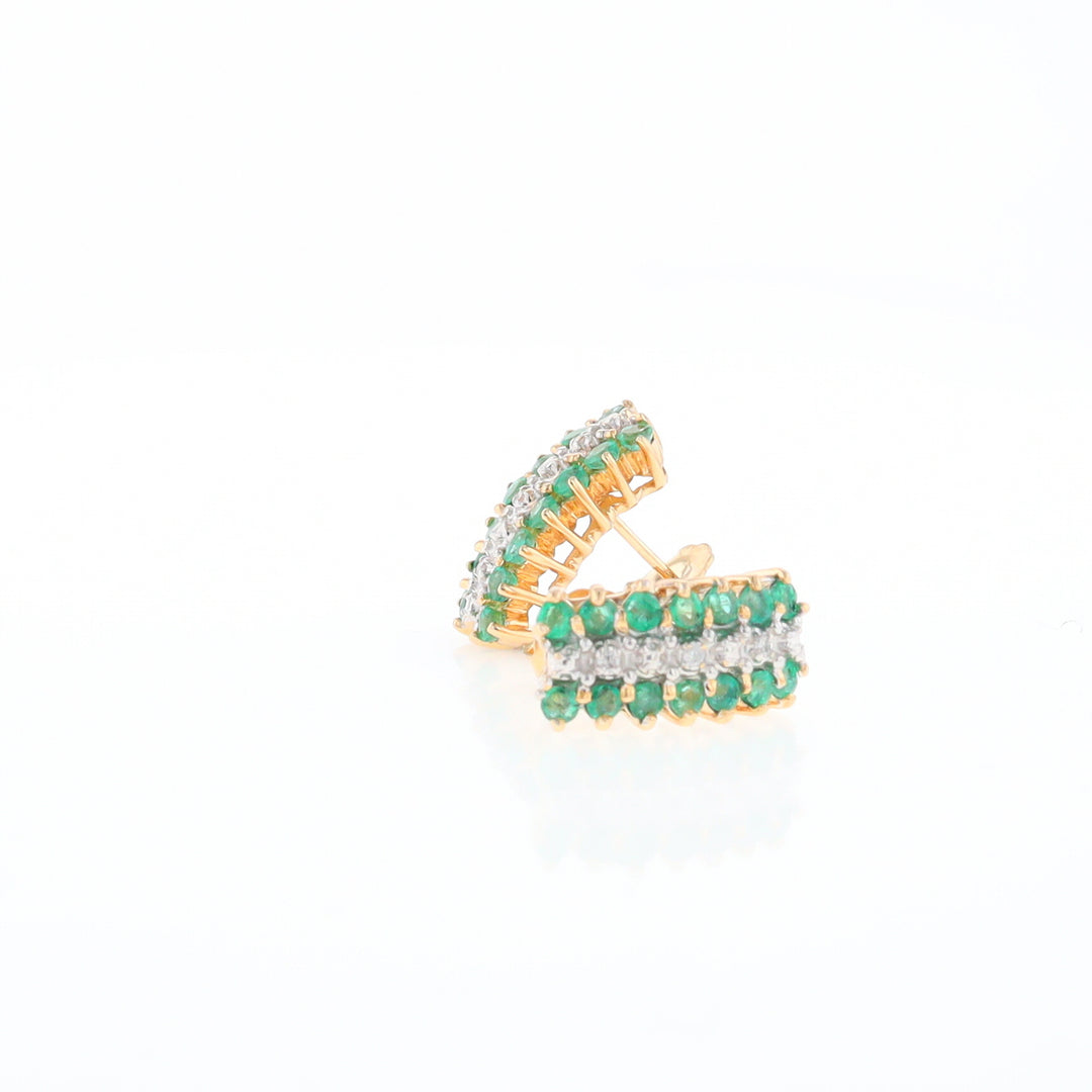 Three-Row Drop Emerald and Diamond Earrings