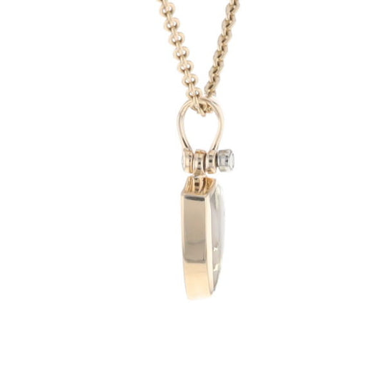 Gold Quartz Pendant Shield Shape Inlaid Pendant with .02ct Diamond