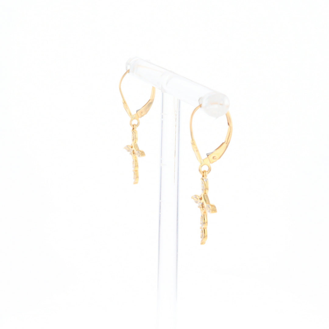 Two-Tone Diamond Cross Earrings