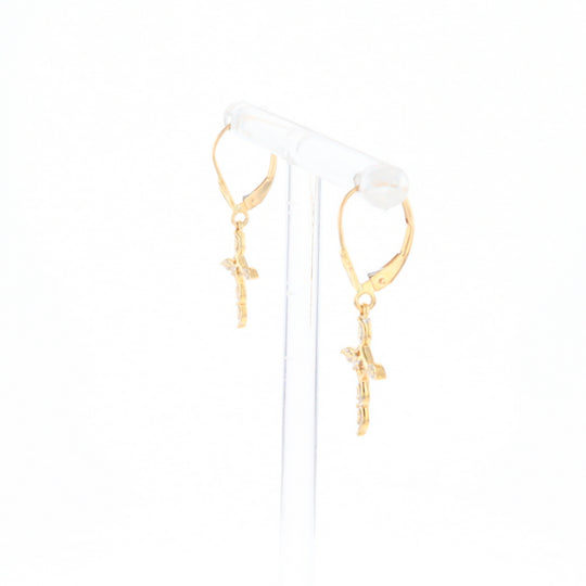 Two-Tone Diamond Cross Earrings