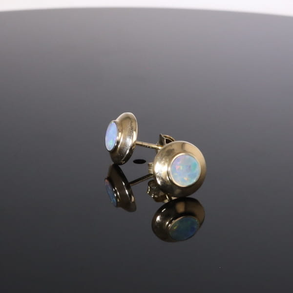 Opal Earrings Round Inlaid Design Studs