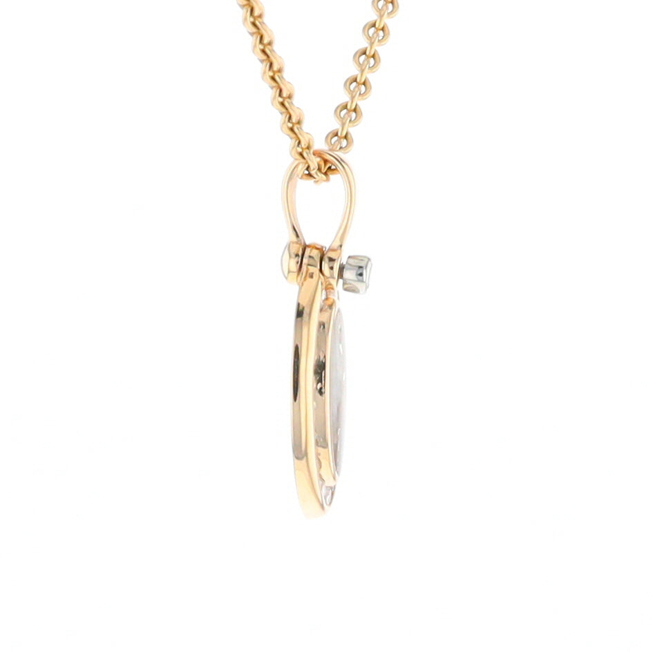 Gold Quartz Pendant Oval Inlaid with .22ctw Round Diamonds Halo