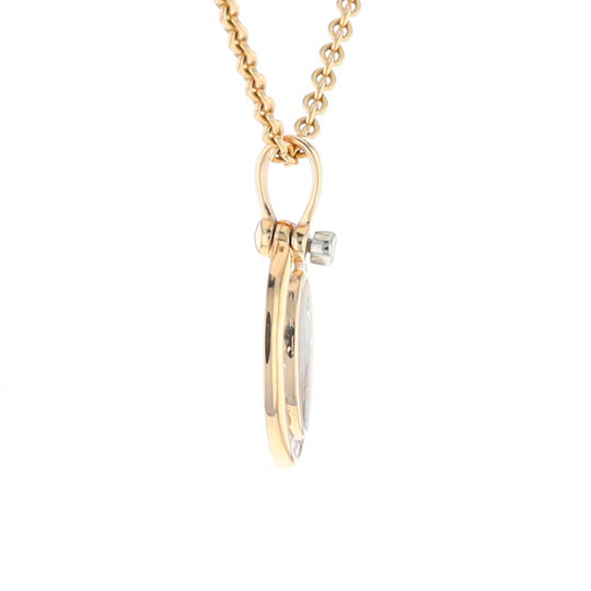 Gold Quartz Pendant Oval Inlaid with .22ctw Round Diamonds Halo