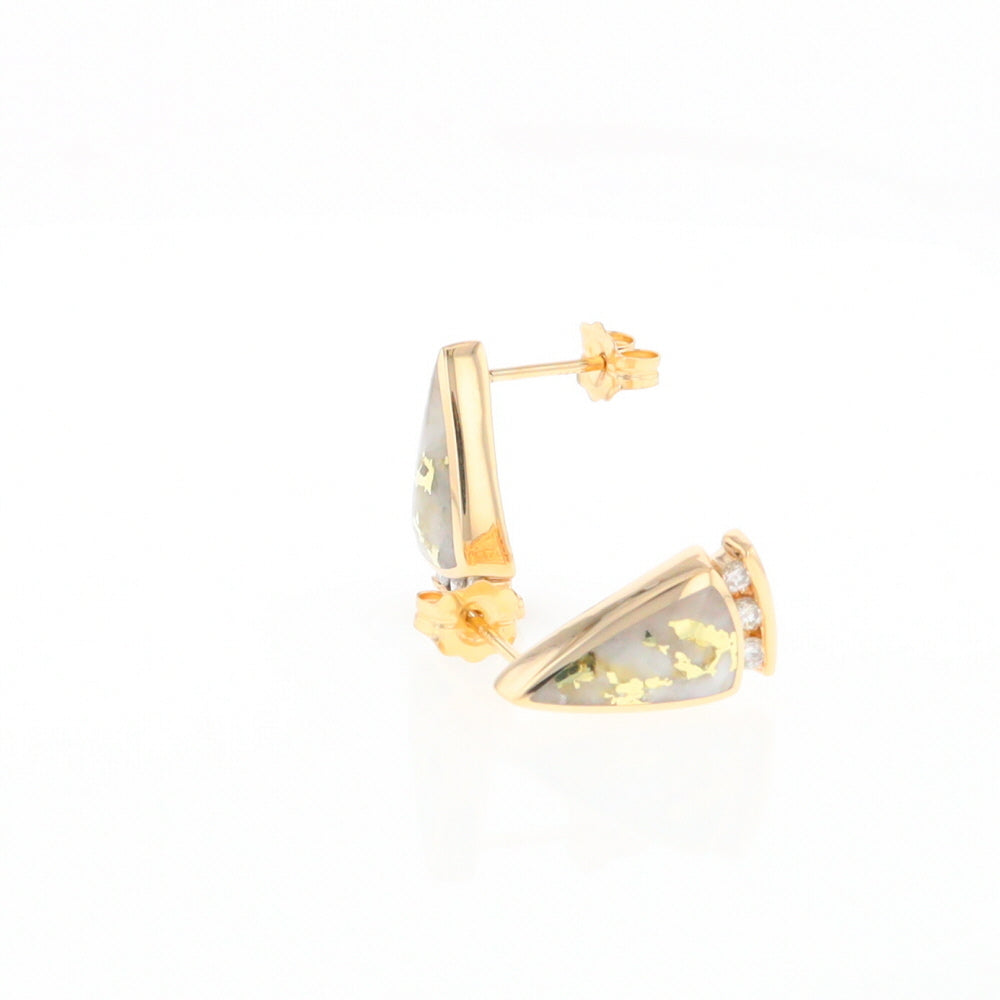 G1 Gold Quartz Earrings Triangle Shape Inlaid Design with .12ctw Diamonds