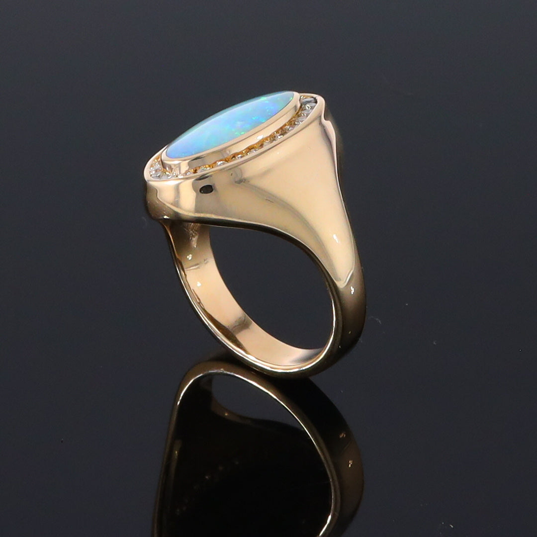 Opal Rings Oval Inlaid Design with .36ctw Round Diamonds Halo