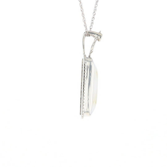 Gold Quartz Necklace, Rectangle Inlaid Fleur De Lis Design with .02ctw Diamond Pendant