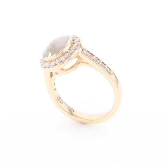Oval Gold Quartz Inlaid Ring with 0.65ctw Diamond Halo