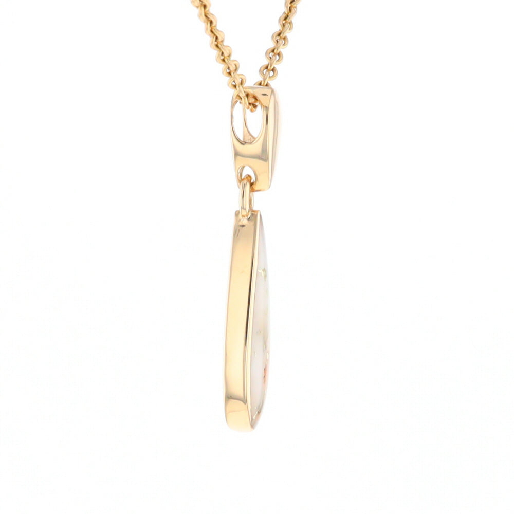 Gold Quartz Necklace Tear Drop Inlaid Pendant