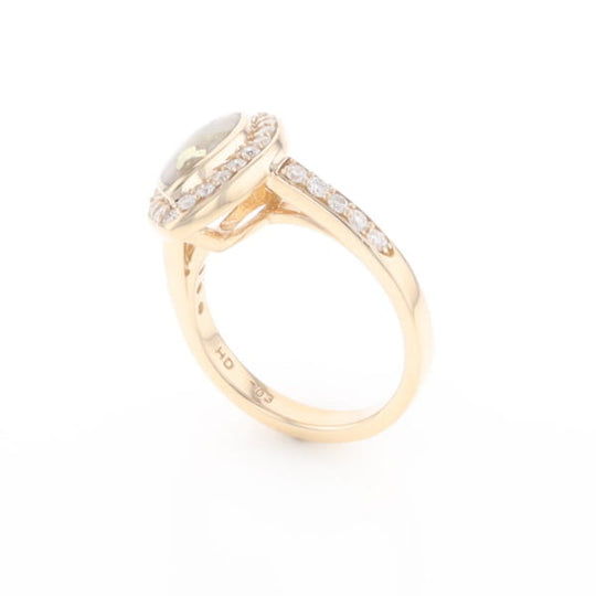 Marquise Gold Quartz Inlaid Ring with 0.65ctw Diamond Halo