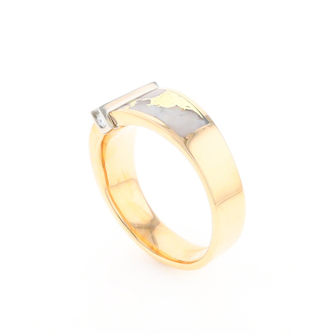 Gold Quartz Ring Double Sided Inlaid with .19ctw Round Diamonds