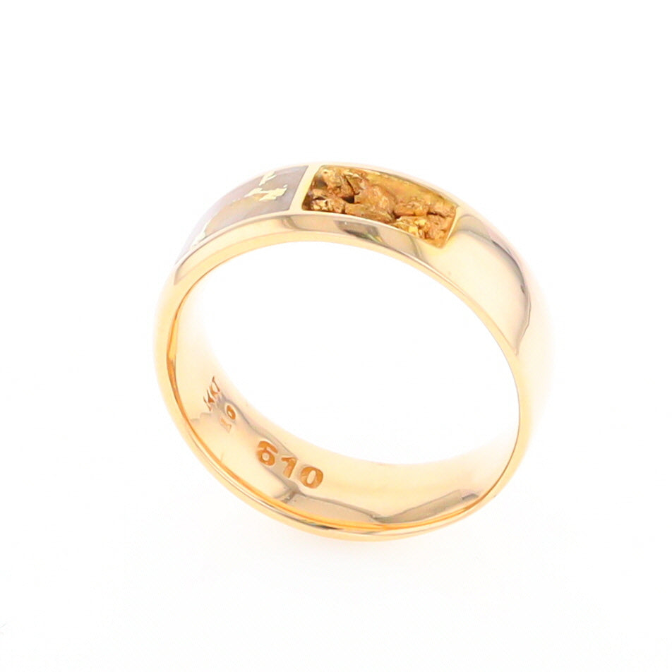 Gold Quartz Ring Rectangle Inlaid with Natural Nugget Sides