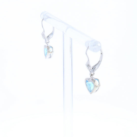 Blue Topaz Diamond Dangle Heart Earrings