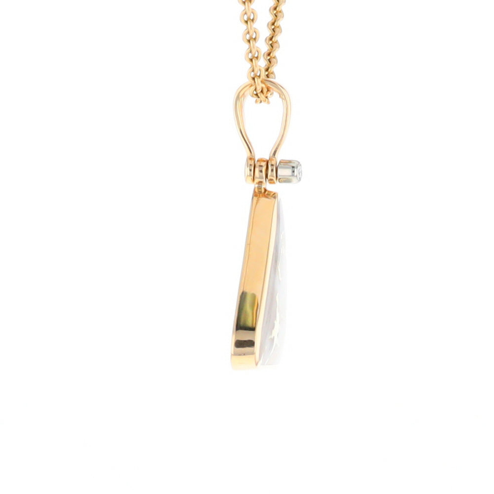 Gold Quartz Necklace Triangle Inlaid Pendant with .02ct Diamond