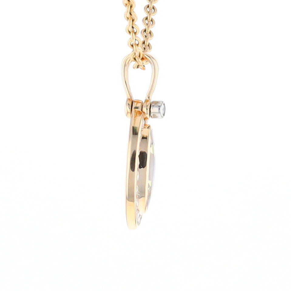 Gold Quartz Pendant Oval Inlaid with .22ctw Round Diamonds Halo