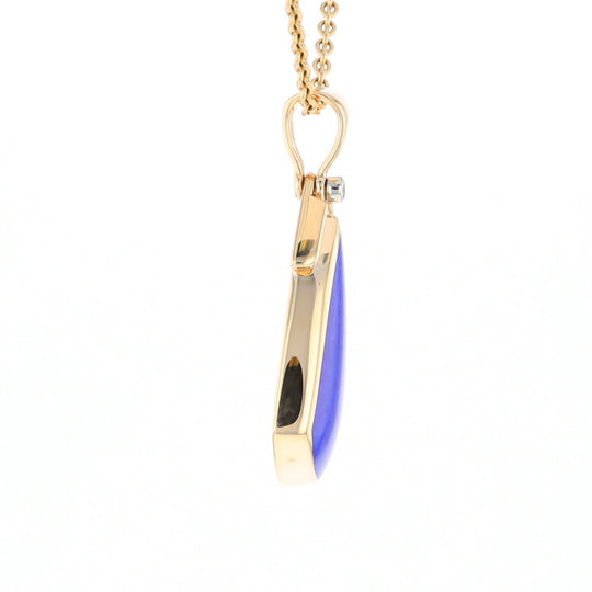 Natural Lapis pendant, tear drop inlaid design, 0.15ctw diamonds