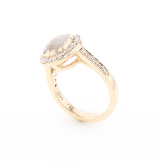 Oval Gold Quartz Inlaid Ring with 0.65ctw Diamond Halo