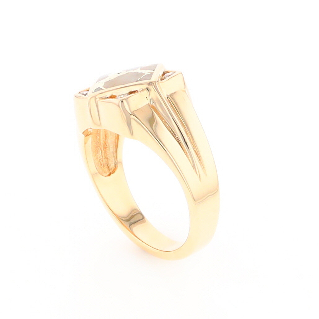 Gold Quartz Mens Ring with Diamond Accents