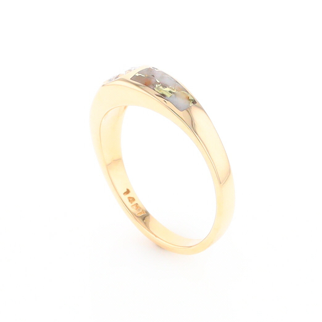 Gold Quartz Ring Double Sided Inlaid with a .61ct Round Diamond