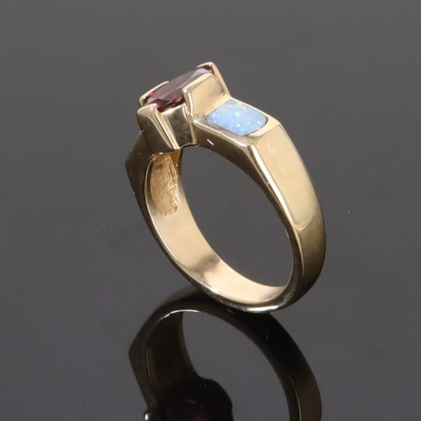 Opal Rings 2 Section Inlaid Design with Oval Pink Tourmaline
