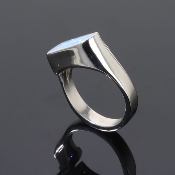 Opal Rings Geometric Inlaid Design with Tanzanite and .08ctw Diamonds