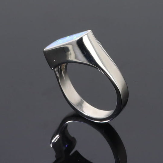 Opal Rings Geometric Inlaid Design with Tanzanite and .08ctw Diamonds